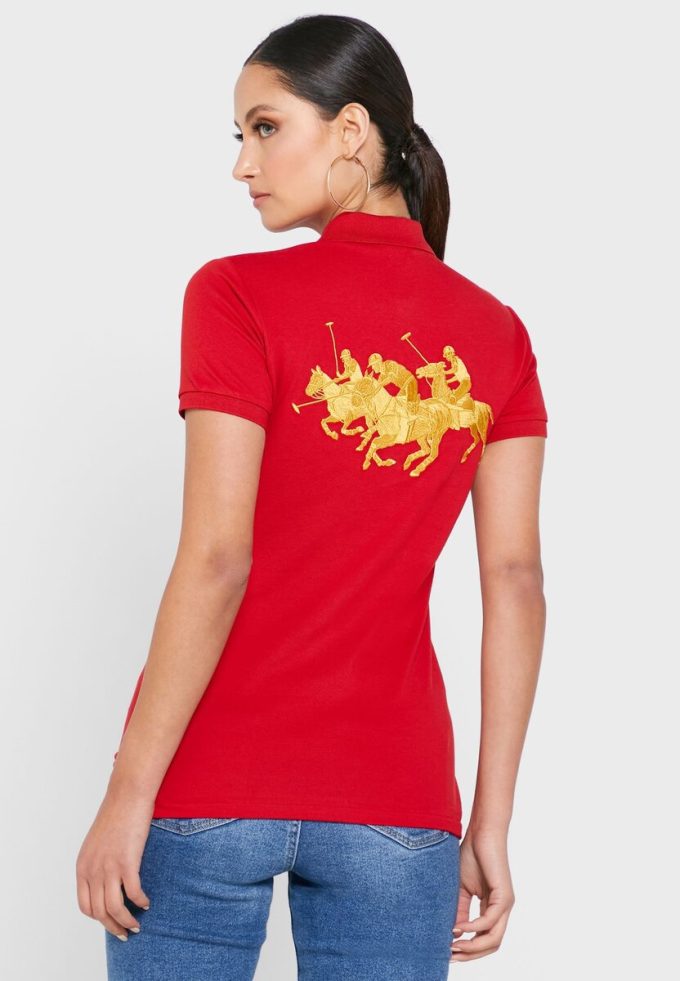 Rote Poloshirts für Damen von Ralph Lauren mit Knopfdetail Rote Poloshirts für Damen von Ralph Lauren mit Knopfdetail