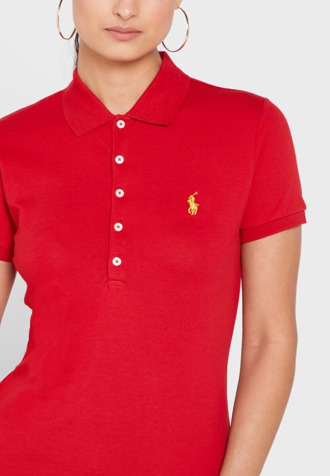 Rote Poloshirts für Damen von Ralph Lauren mit Knopfdetail Rote Poloshirts für Damen von Ralph Lauren mit Knopfdetail