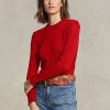 Rote Ralph Lauren Baumwollpullover mit Rundhalsausschnitt für Damen