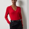 Rote Ralph Lauren Langarm-Pullover aus Wolle mit V-Ausschnitt für Damen
