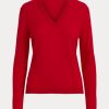 Rote Ralph Lauren Langarm-Pullover aus Wolle mit V-Ausschnitt für Damen