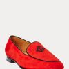 Rote Ralph Lauren Laurel Loafer aus Ziegenwildleder mit Stickerei für Damen