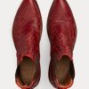 Rote Ralph Lauren Lottie bestickte Lederstiefel für Damen