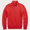 Rote Ralph Lauren Pullover aus Baumwolle mit Viertelreißverschluss und Netzstrick für Herren