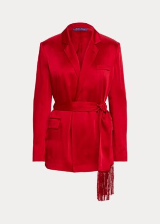 Rote Ralph Lauren Quinton Satinjacken mit Gürtel für Damen