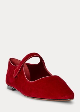 Rote, spitze Mary Jane-Schuhe aus Samt für Damen von Ralph Lauren