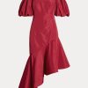 Rotes, asymmetrisches Taftkleid mit Rüschen von Ralph Lauren für Damen