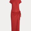 Rotes Leinenjerseykleid mit Bindedetail für Damen von Ralph Lauren