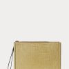 Sandfarbene Ralph Lauren Umschlaghandtasche aus geprägtem Leder für Damen