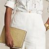Sandfarbene Ralph Lauren Umschlaghandtasche aus geprägtem Leder für Damen