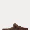 Schokoladenbraune flache Schuhe aus Wildleder mit Kunstpelzbesatz für Damen von Ralph Lauren Savanah
