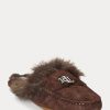 Schokoladenbraune flache Schuhe aus Wildleder mit Kunstpelzbesatz für Damen von Ralph Lauren Savanah