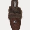 Schokoladenbraune flache Schuhe aus Wildleder mit Kunstpelzbesatz für Damen von Ralph Lauren Savanah
