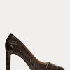 Schokoladenbraune Ralph Lauren Camila Heels aus geprägtem Leder für Damen