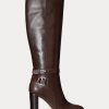 Schokoladenbraune Ralph Lauren Makenna Reitstiefel aus brüniertem Leder für Damen