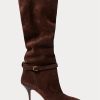 Schokoladenbraune Ralph Lauren Zoe Tall Stiefel aus Wildlederkalbsleder für Damen