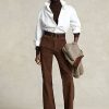 Schokoladenbraune Schlaghose aus Lammwildleder mit aufgesetzten Taschen von Ralph Lauren für Damen