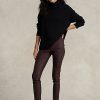 Schokoladenbraune Skinny-Hose aus Stretch-Lammleder für Damen von Ralph Lauren