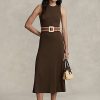Schokoladenbraunes ärmelloses Kleid aus Stretch-Waffelstrick von Ralph Lauren für Damen Schokoladenbraunes ärmelloses Kleid aus Stretch-Waffelstrick von Ralph Lauren für Damen