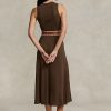 Schokoladenbraunes ärmelloses Kleid aus Stretch-Waffelstrick von Ralph Lauren für Damen Schokoladenbraunes ärmelloses Kleid aus Stretch-Waffelstrick von Ralph Lauren für Damen