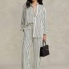 Schwarz / Cremefarbene gestreifte Satinhose mit weitem Bein von Ralph Lauren für Damen