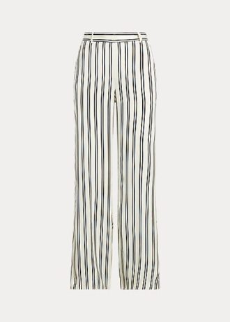 Schwarz / Cremefarbene gestreifte Satinhose mit weitem Bein von Ralph Lauren für Damen