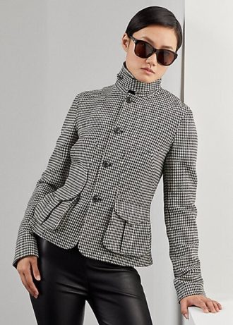 Schwarz / Cremefarbene Ralph Lauren Cartwright Houndstooth-Jacken aus Wollmischung für Damen
