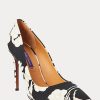 Schwarz / Cremefarbene Ralph Lauren Celia Heels mit Blumenmuster für Damen