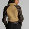Schwarz / Cremefarbene Ralph Lauren Lederjacken mit Shearling-Einsätzen für Damen