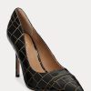 Schwarz / Gold Ralph Lauren Lindella Heels aus geprägtem Leder für Damen