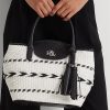 Schwarz/Schneeweiß Damen Ralph Lauren Geo-Motif Gewebtes Leder Große Perri Tragetaschen