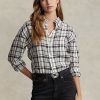 Schwarz / Weiß Damen Ralph Lauren Relaxed Fit Plaid Leinenhemden Schwarz / Weiß Damen Ralph Lauren Relaxed Fit Plaid Leinenhemden