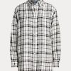 Schwarz / Weiß Damen Ralph Lauren Relaxed Fit Plaid Leinenhemden Schwarz / Weiß Damen Ralph Lauren Relaxed Fit Plaid Leinenhemden