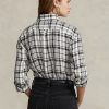 Schwarz / Weiß Damen Ralph Lauren Relaxed Fit Plaid Leinenhemden Schwarz / Weiß Damen Ralph Lauren Relaxed Fit Plaid Leinenhemden