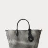 Schwarz/Weiß Hahnentrittmuster Damen Ralph Lauren Houndstooth Medium Bellport Tote Bags