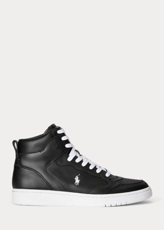 Schwarz / Weiß Herren Ralph Lauren Court Leder High-Top Sneakers