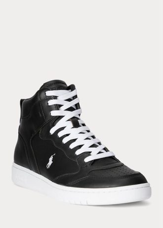 Schwarz / Weiß Herren Ralph Lauren Court Leder High-Top Sneakers