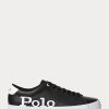 Schwarz / Weiß Herren Ralph Lauren Longwood Logo Leder Sneakers