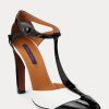 Schwarz / Weiß Ralph Lauren Haskell Color-Blocked Kalbsleder Heels für Damen