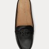 Schwarze Damen Ralph Lauren Brynn Flache Driver-Schuhe aus brüniertem Leder