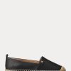 Schwarze Damen Ralph Lauren Cameryn IV Flache Schuhe aus getrommeltem Leder