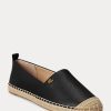 Schwarze Damen Ralph Lauren Cameryn IV Flache Schuhe aus getrommeltem Leder