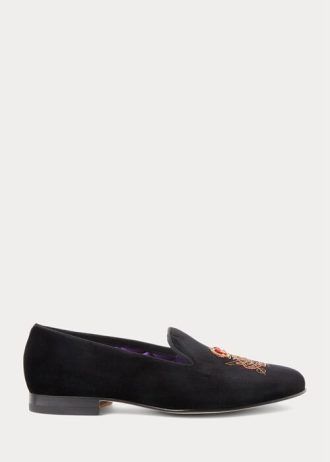 Schwarze Herrenschuhe aus Samt von Ralph Lauren Alonzo Bullion Crest