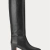 Schwarze hohe Kalbslederstiefel von Ralph Lauren für Damen