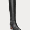 Schwarze hohe Kalbslederstiefel von Ralph Lauren für Damen