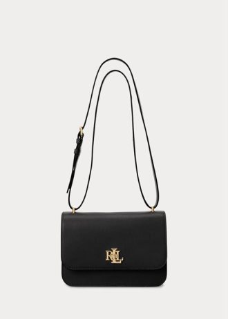Schwarze mittelgroße Schultertaschen aus Leder von Ralph Lauren für Damen