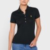 Schwarze Poloshirts für Damen von Ralph Lauren mit Knopfdetail