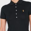 Schwarze Poloshirts für Damen von Ralph Lauren mit Knopfdetail