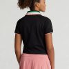 Schwarze Poloshirts mit Viertelreißverschluss im Tailored Fit von Ralph Lauren für Damen