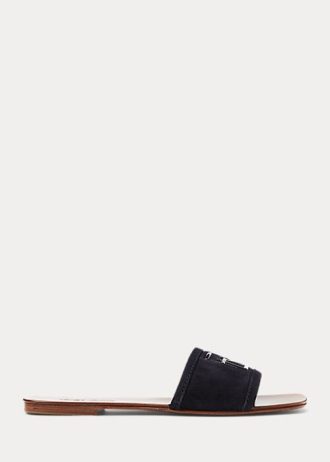 Schwarze Ralph Lauren Andela Sandalen aus Kalbswildleder für Damen